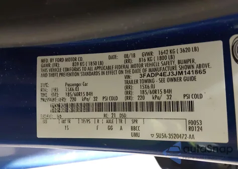 2018 Ford Fiesta Se from USA, damaged, VIN 3FADP4EJ3JM141865